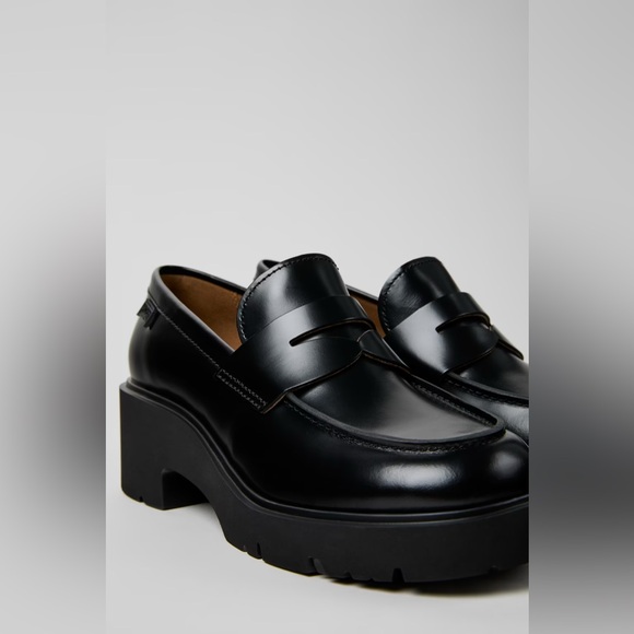 Camper Shoes - Camper Black Leather Platform Milah Loafer